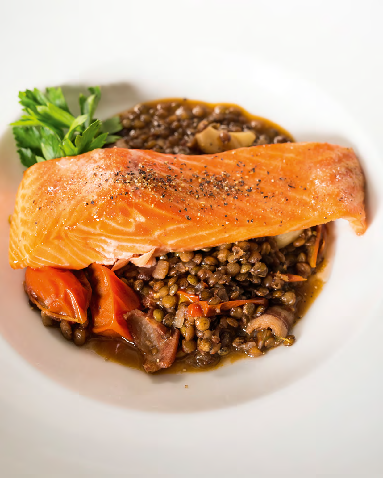 Hot Smoked Trout With Braised Lentils